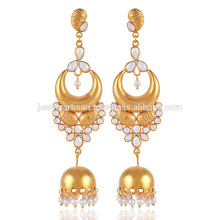 Cubic Zriconia &amp; Pearl em ouro amarelo banhado a ouro 925 Jhumka Earrings melhor presente para senhoras